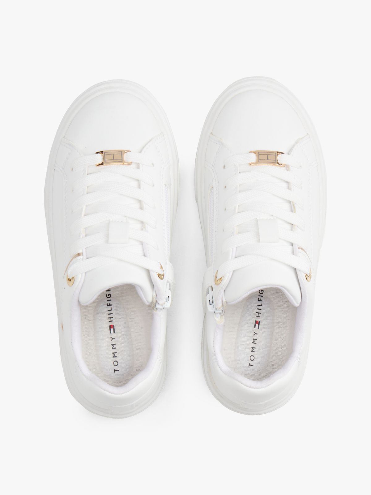Metallic Trim Lace-Up Trainers — White