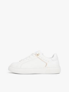Metallic Trim Lace-Up Trainers — White 7