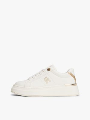 baskets à monogramme th et bordure métallisée blanc pour filles tommy hilfiger