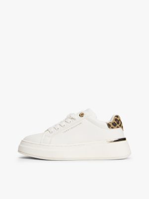 baskets avec talon à motif léopard blanc pour filles tommy hilfiger