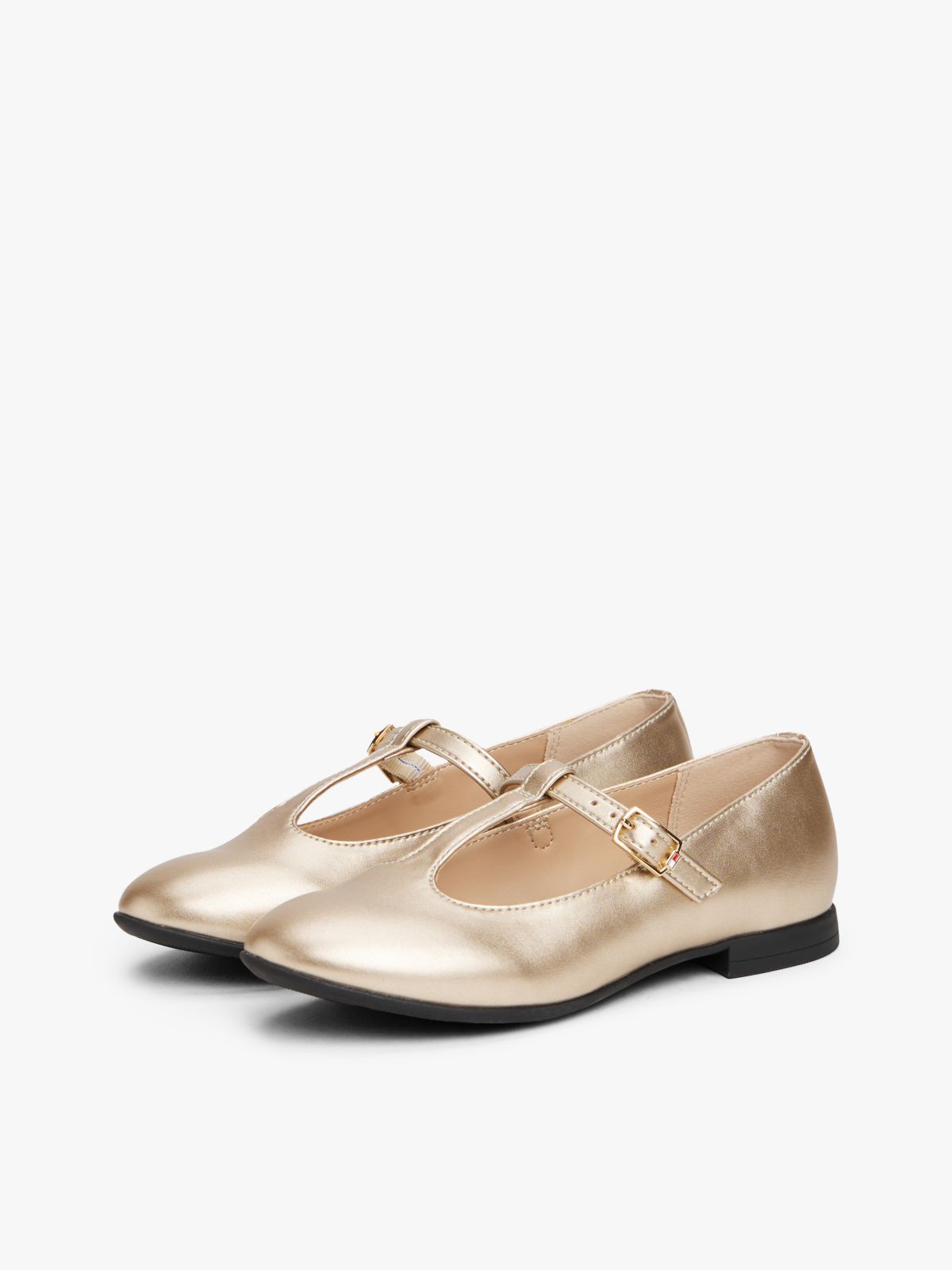 Metallic T-Bar Ballerinas — Gold