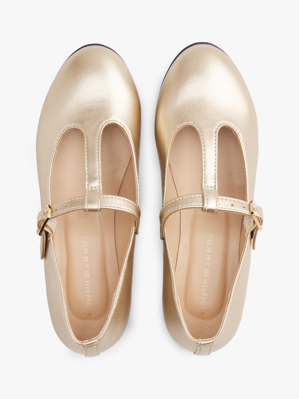 Metallic T-Bar Ballerinas — Gold