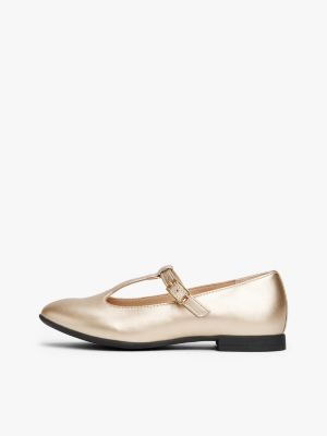 gold ballerina mit t-steg und metallic-finish für mädchen - tommy hilfiger