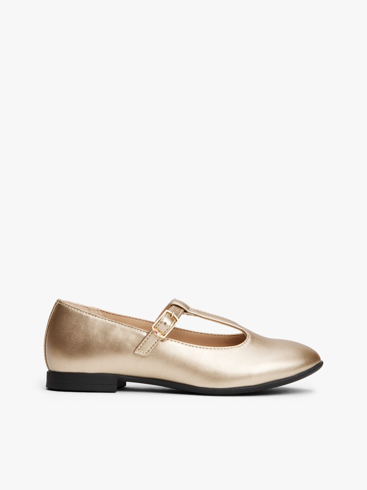 Metallic T-Bar Ballerinas — Gold