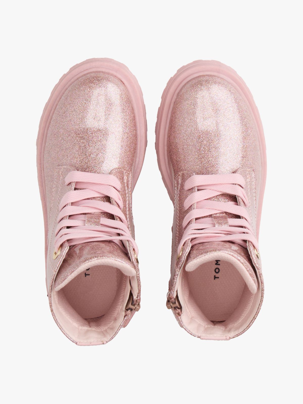 Patent Cleat Lace-Up Ankle Boots — Pink