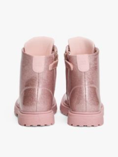 Patent Cleat Lace-Up Ankle Boots — Pink 4