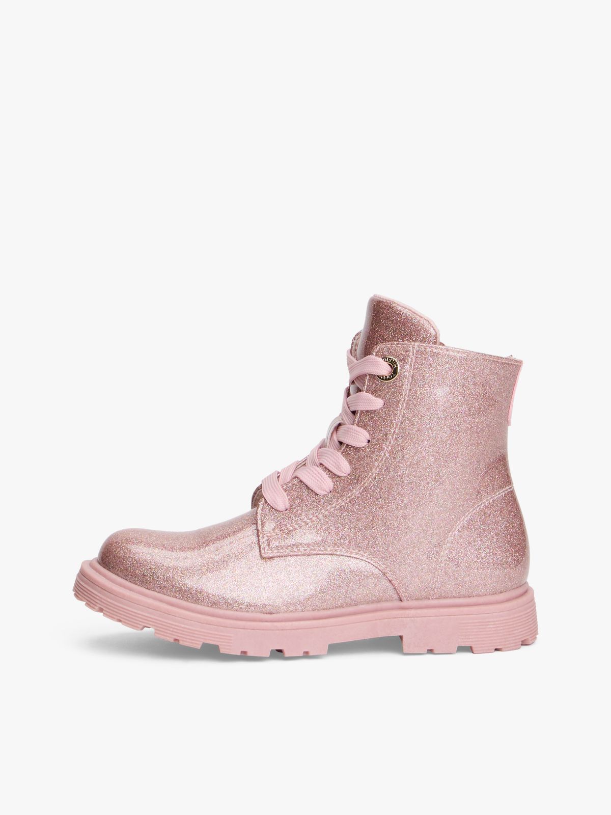 Patent Cleat Lace-Up Ankle Boots — Pink