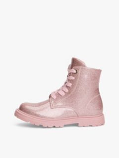 Patent Cleat Lace-Up Ankle Boots — Pink 7