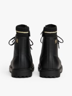 Knit Cuff Cleat Ankle Boots — Black 4