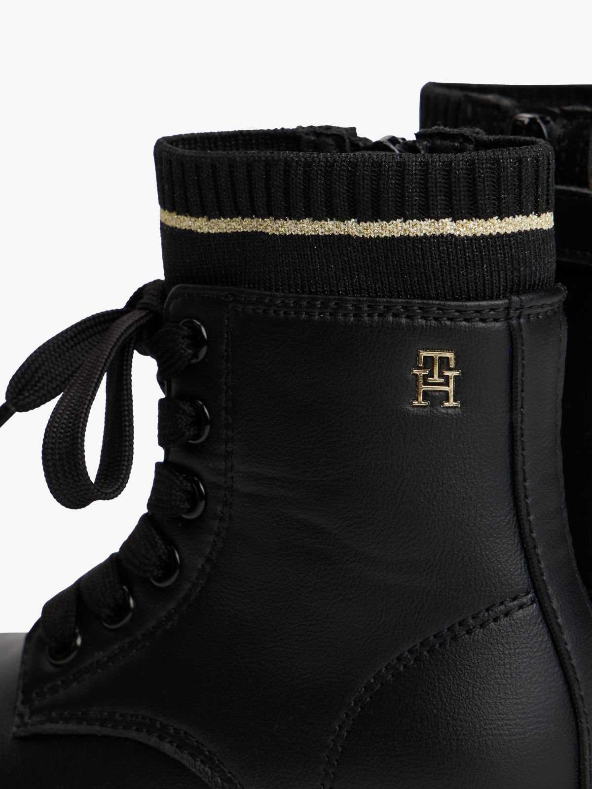 Knit Cuff Cleat Ankle Boots — Black