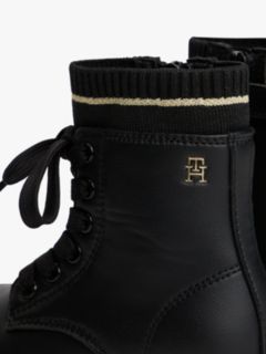 Knit Cuff Cleat Ankle Boots — Black 6