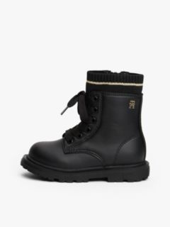 Knit Cuff Cleat Ankle Boots — Black 7