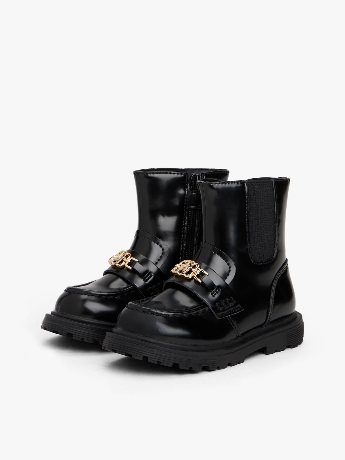 Horsebit Cleat Zip-Up Chelsea Boots — Black