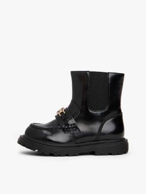 black horsebit cleat zip-up chelsea boots for girls tommy hilfiger