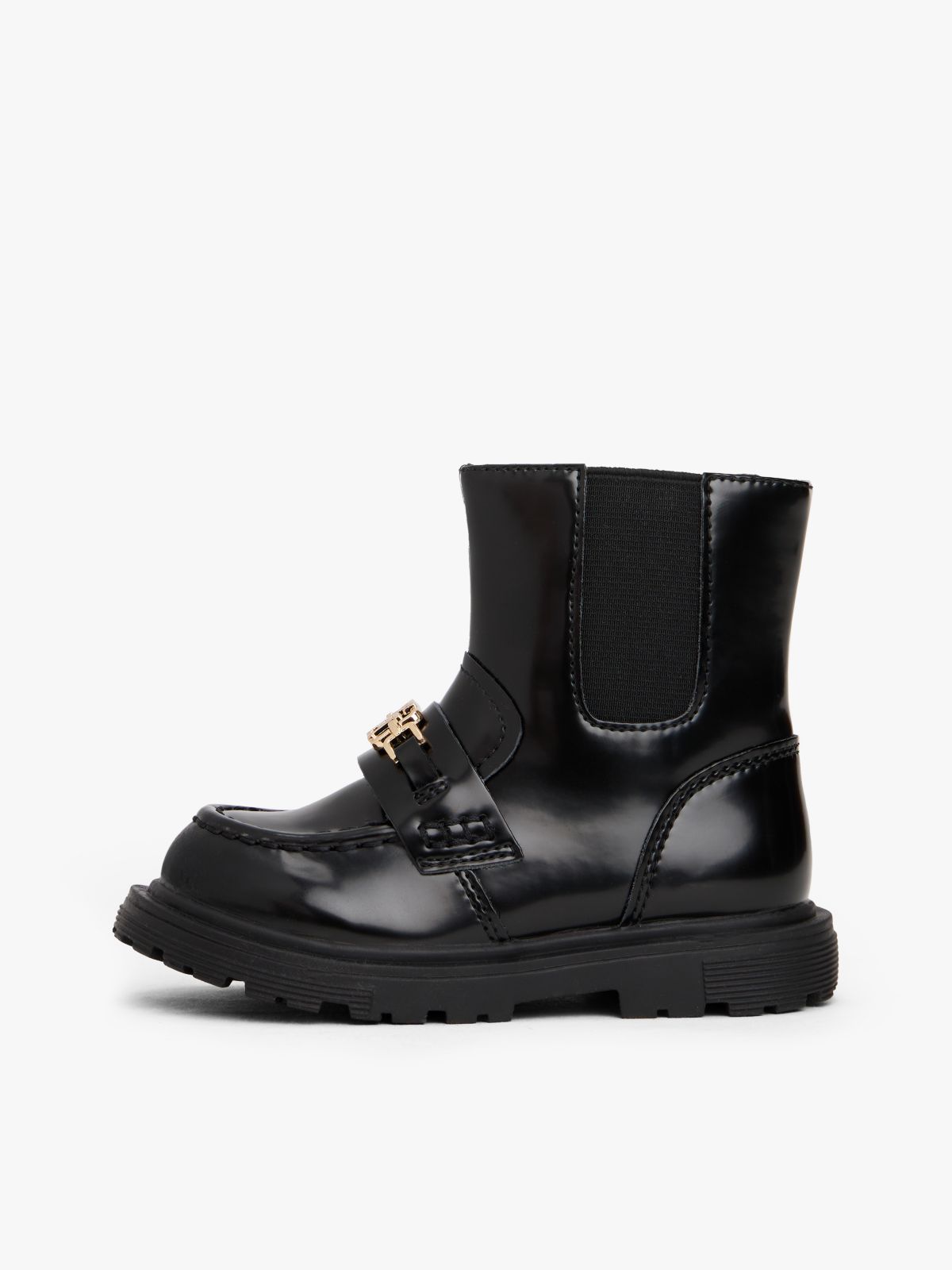 Horsebit Cleat Zip-Up Chelsea Boots — Black