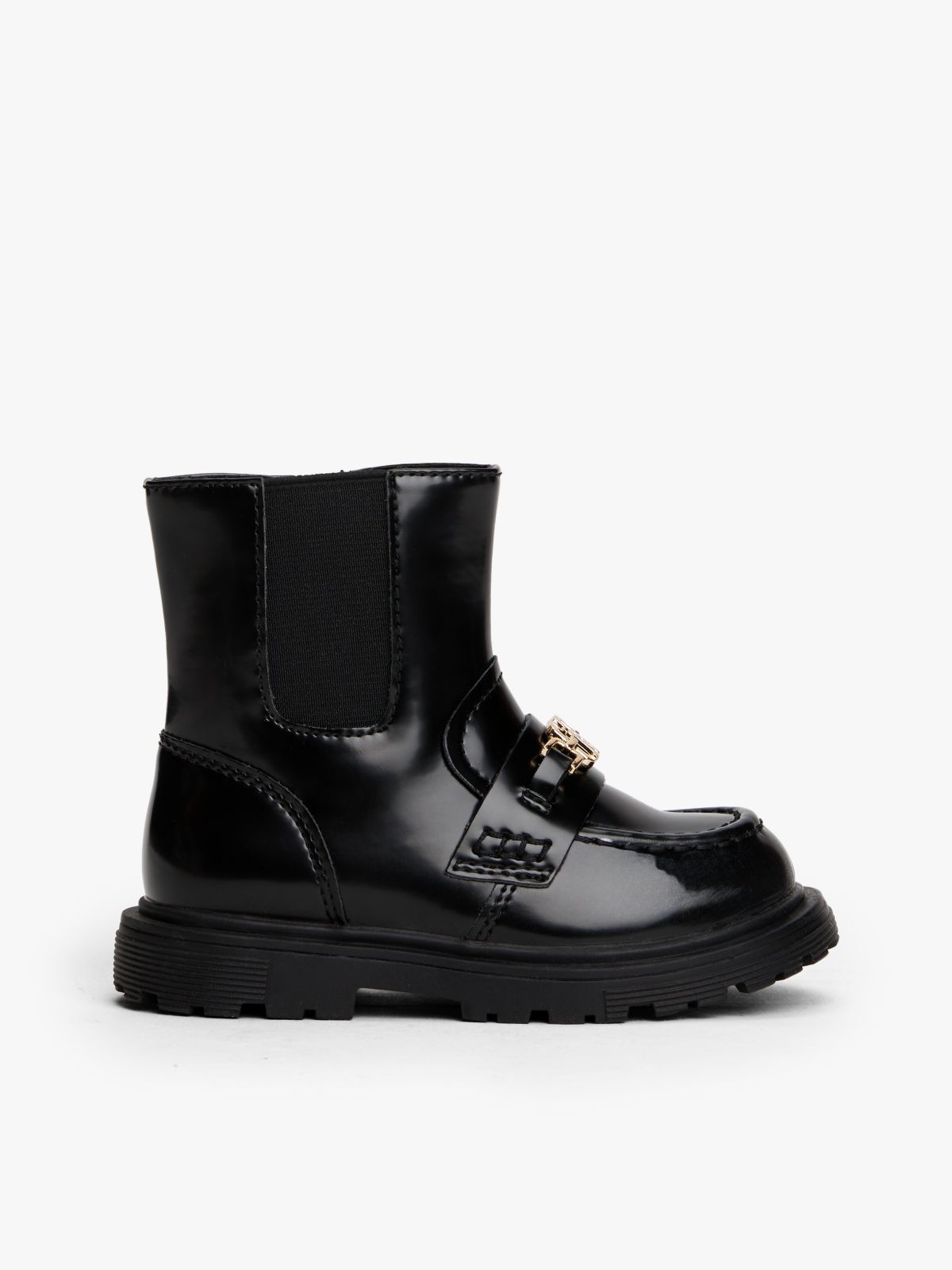 Horsebit Cleat Zip-Up Chelsea Boots — Black