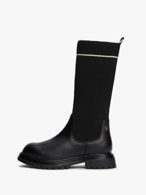bottes mi-mollet crantées à tige en maille noir pour filles tommy hilfiger