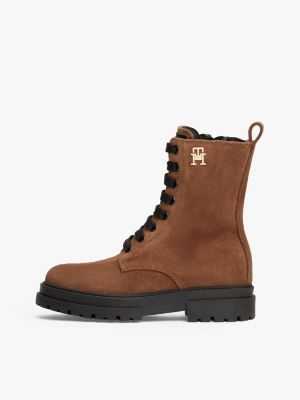 scarponcini stringati in pelle scamosciata marrone da bambine tommy hilfiger