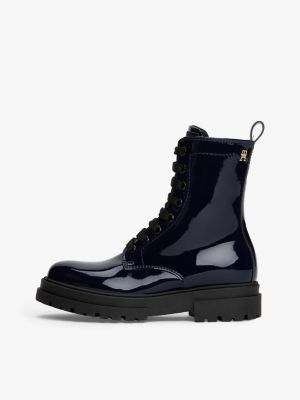 blau rutschhemmender schnürstiefel mit lack-finish für mädchen - tommy hilfiger