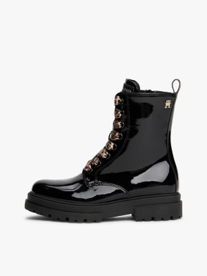 bottines à lacets et motif léopard noir pour filles tommy hilfiger