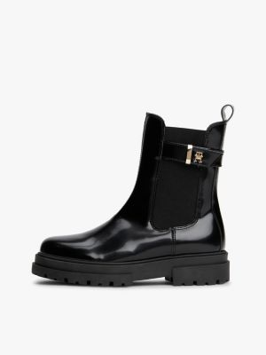 bottines chelsea brillantes à semelle crantée noir pour filles tommy hilfiger