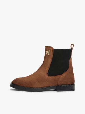 bottines chelsea à monogramme th marron pour filles tommy hilfiger