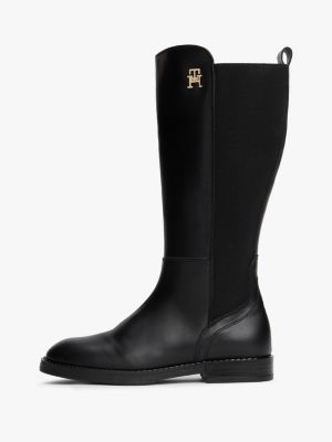 bottes mi-mollet avec cuir à monogramme th noir pour filles tommy hilfiger