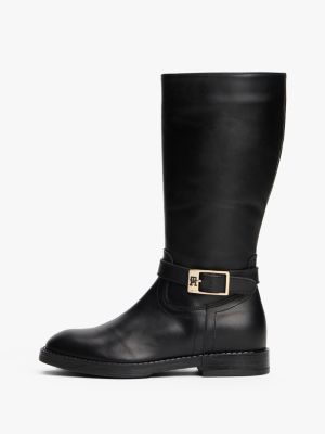 czarny skórzane botki z monogramem th dla dziewczynki - tommy hilfiger