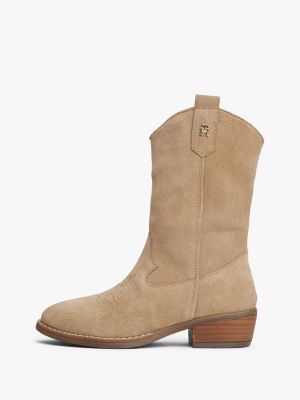 bottes cowboy en daim à monogramme th marron pour filles tommy hilfiger