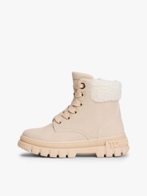 scarponcini stringati con collare in sherpa beige da bambine tommy hilfiger