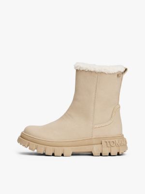 brown fleece trim cleat zip-up boots for girls tommy hilfiger