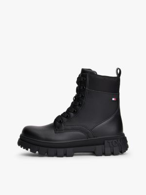 black cleat embossed lace-up ankle boots for girls tommy hilfiger
