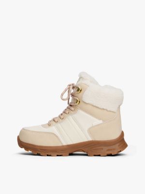 beige waterproof teddy lined cleat ankle boots for girls tommy hilfiger
