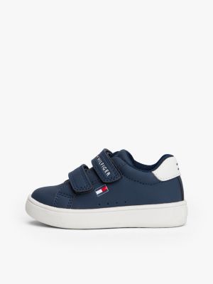 blue logo hook and loop trainers for kids gender inclusive tommy hilfiger