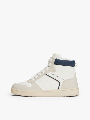 beige high-top sneaker mit struktur-mix für gender-inclusive kinder - tommy hilfiger