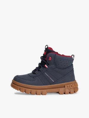 blue cleat embossed lace-up ankle boots for kids gender inclusive tommy hilfiger