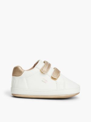 white tonal flag metallic trainers for girls tommy hilfiger