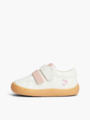 white tonal heart flag mid-top trainers for girls tommy hilfiger