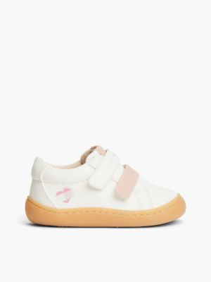 white tonal heart flag mid-top trainers for girls tommy hilfiger