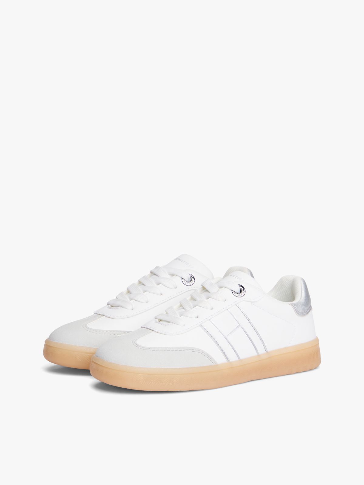 Metallic Flag Mixed Texture Trainers — White