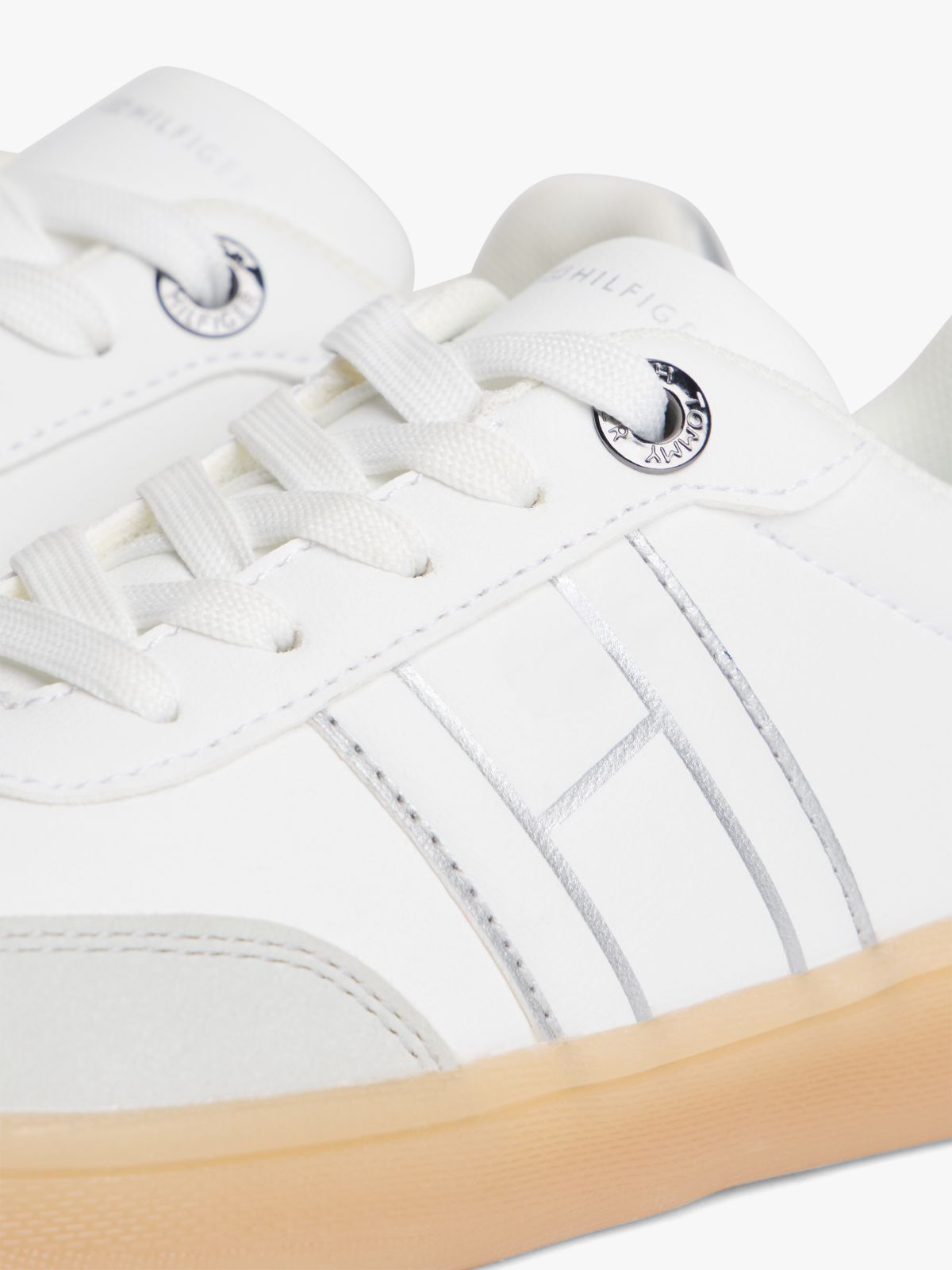 Metallic Flag Mixed Texture Trainers — White