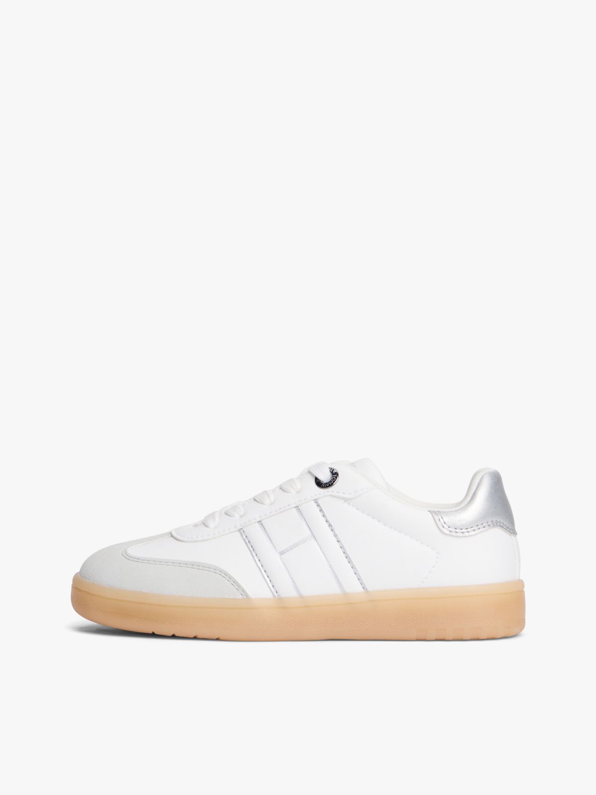Metallic Flag Mixed Texture Trainers — White