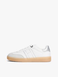 Metallic Flag Mixed Texture Trainers — White 7