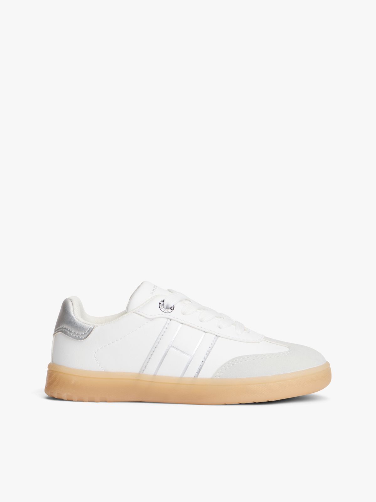 Metallic Flag Mixed Texture Trainers — White