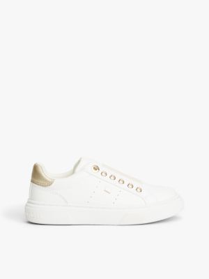 white metallic flag slip-on trainers for girls tommy hilfiger