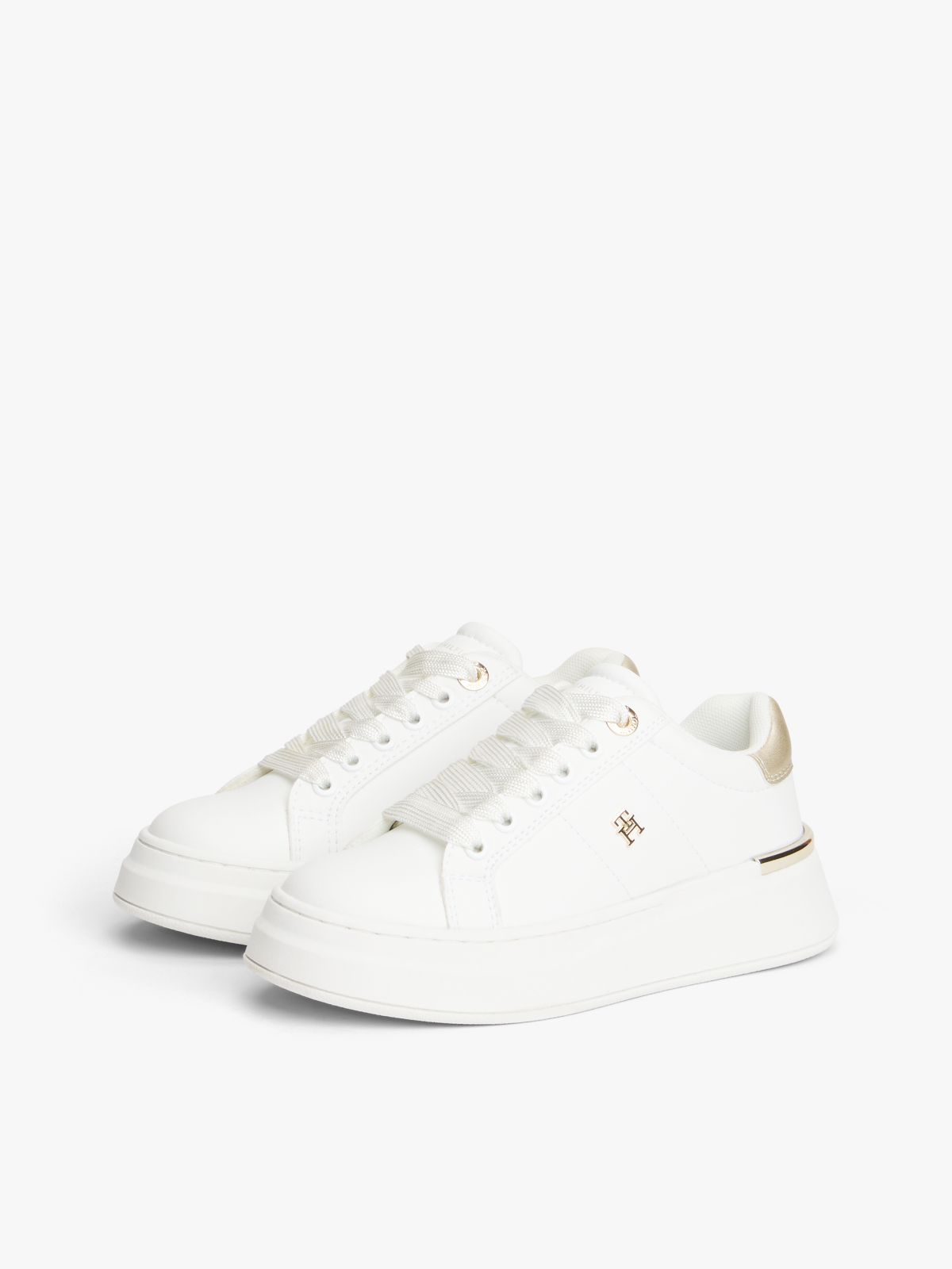 TH Monogram Metallic Heel Platform Trainers — White