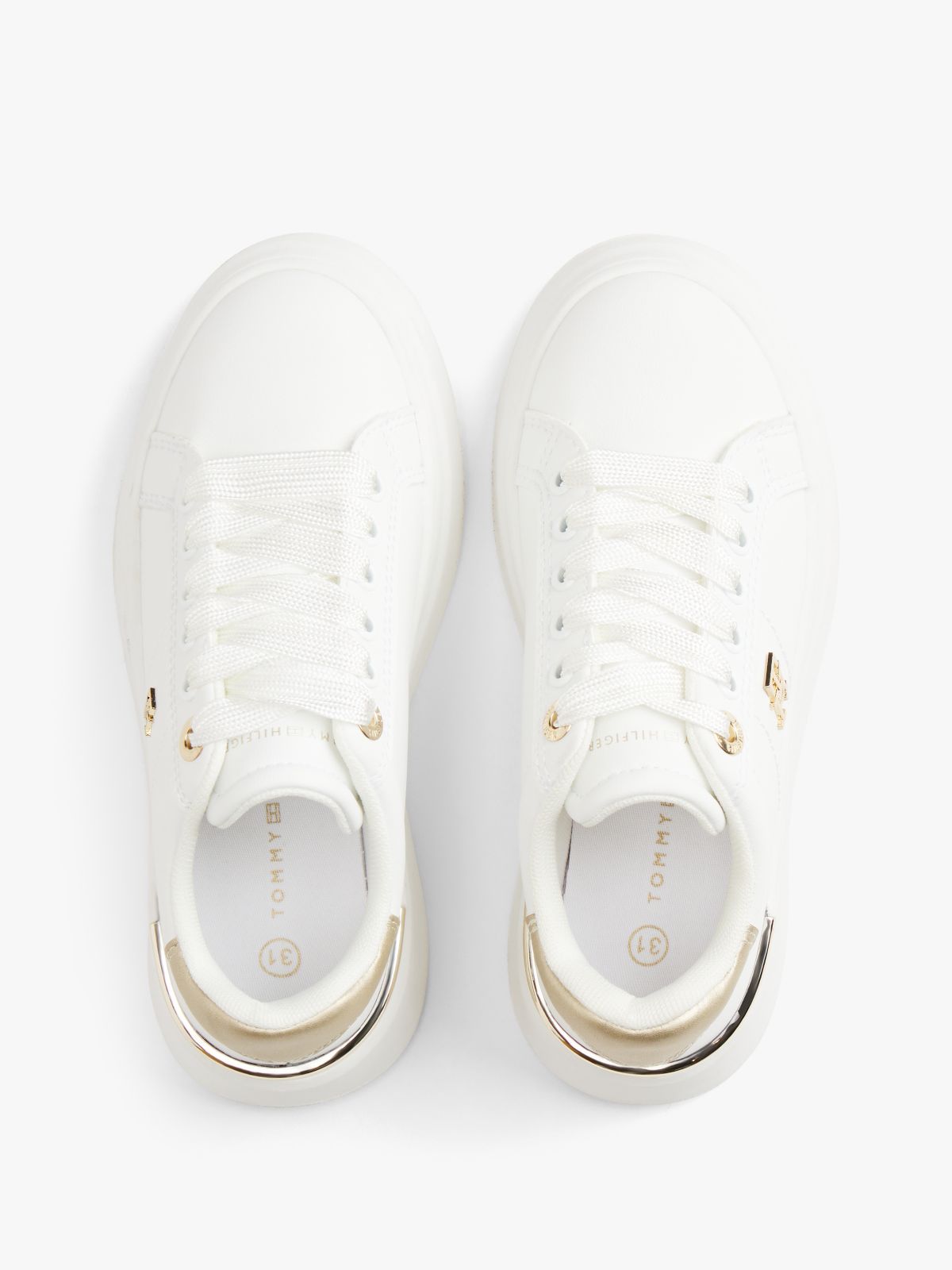 TH Monogram Metallic Heel Platform Trainers — White