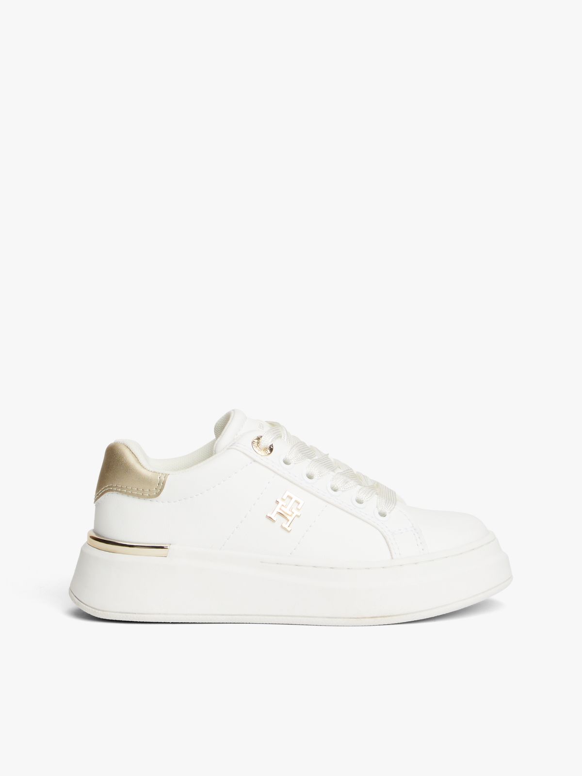 TH Monogram Metallic Heel Platform Trainers — White