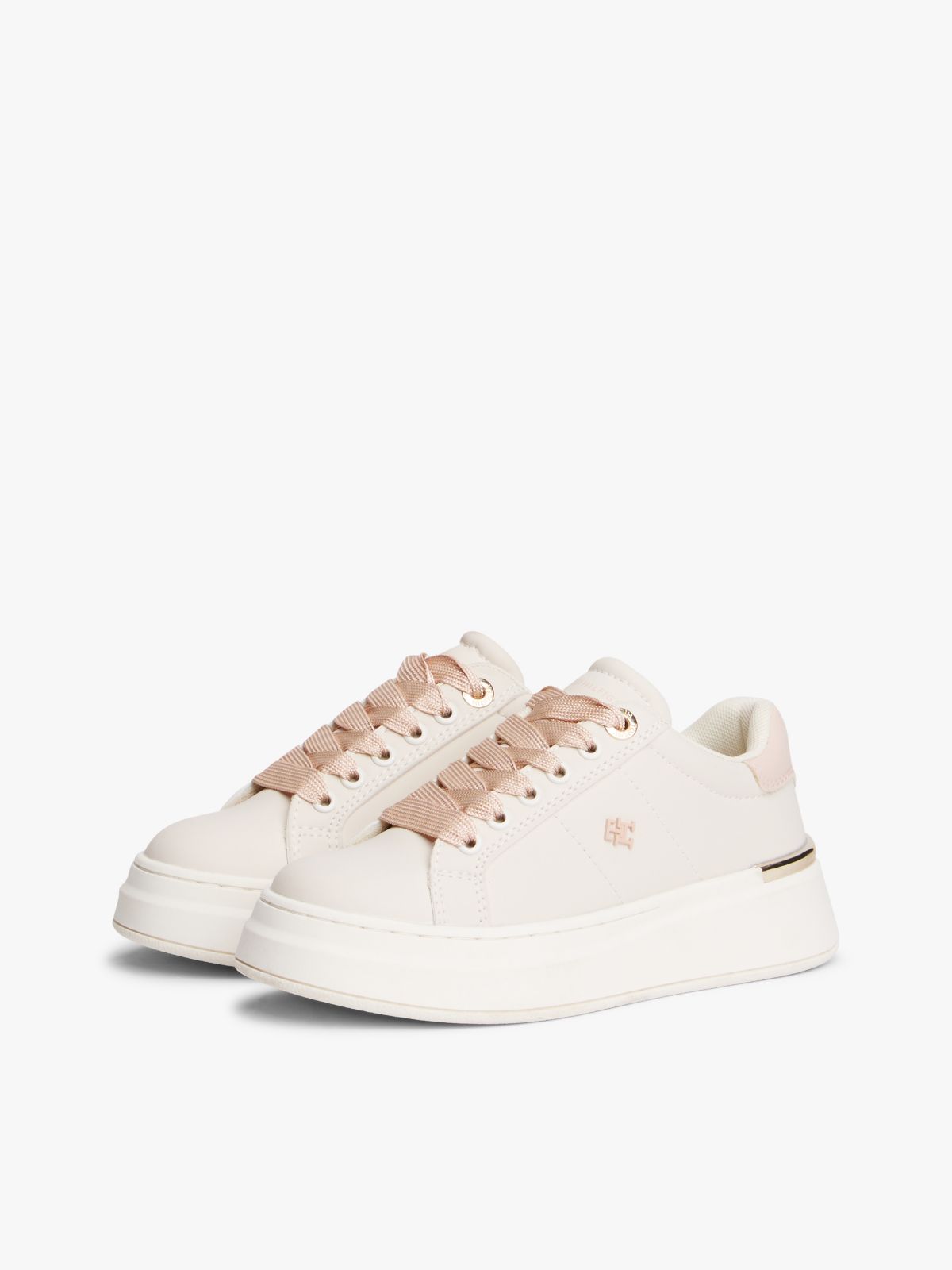 TH Monogram Metallic Heel Platform Trainers — Beige