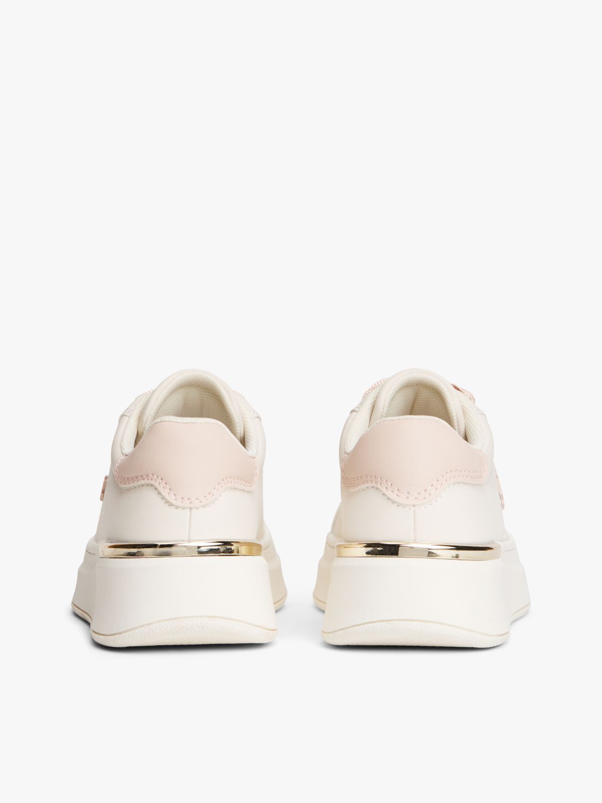 TH Monogram Metallic Heel Platform Trainers — Beige